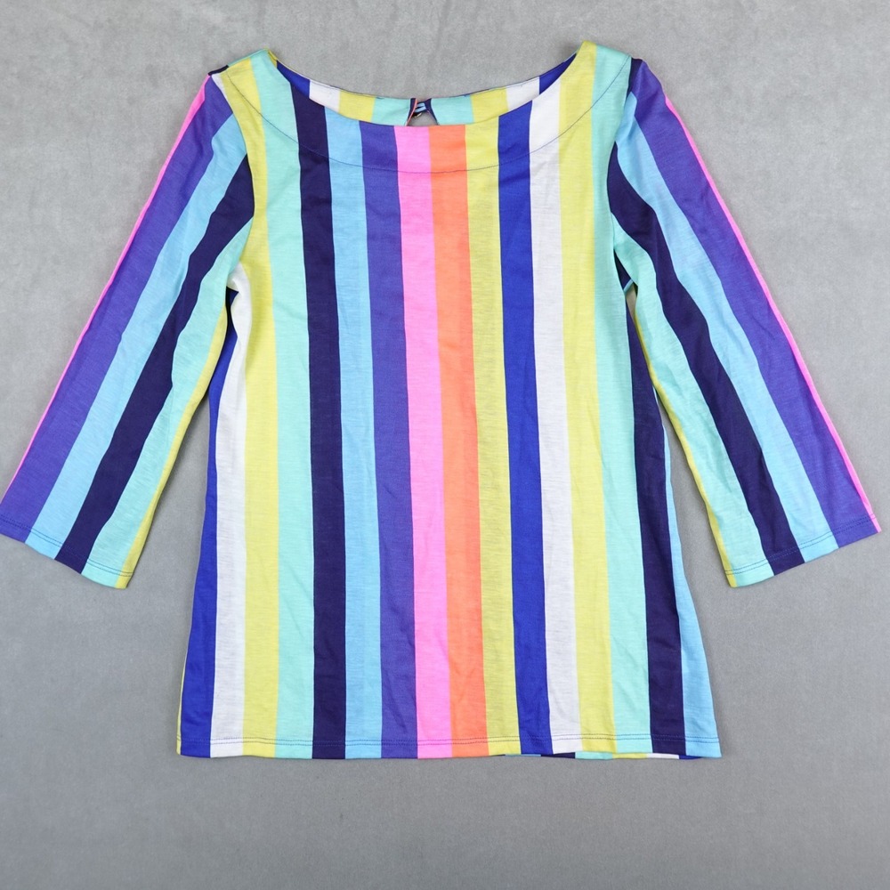 NWT Lilly Pulitzer Waverly Top Size XS Multi Lillys Rainbow Stripe 3/4 Sleeves